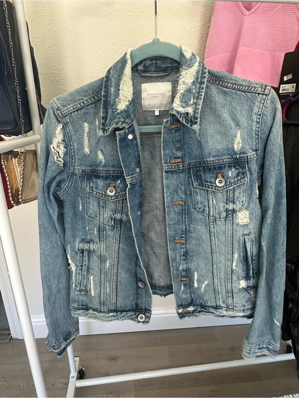 Zara Light Blue Distressed Denim Jacket